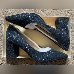 Marc Fisher LTD navy blue glitter block heel pointy toe pump